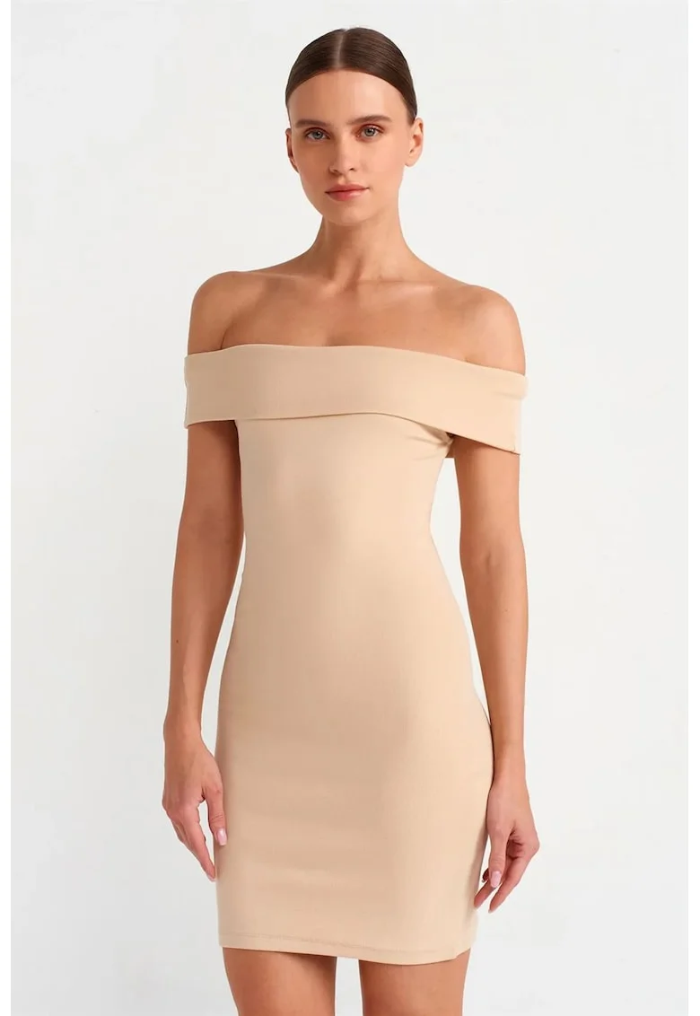 Rochie Mini,  Bodycon, Eleganta, Bej Natural, Bumbac/Elastan