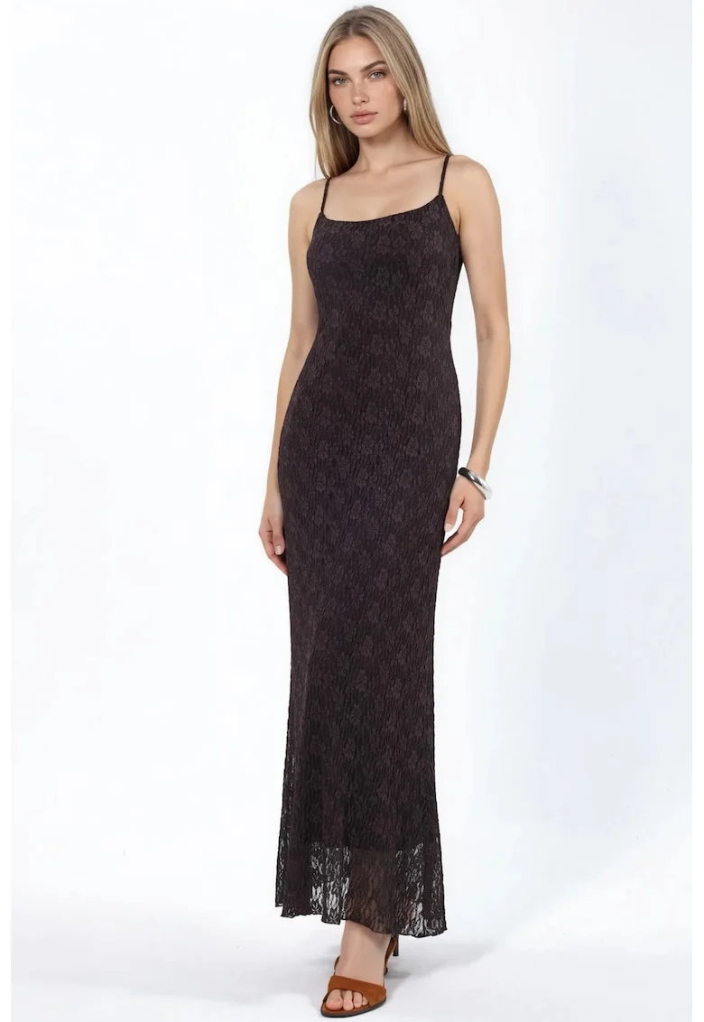 Rochie midi,  bodycon, elegant, maro castaniu, poliester/elastan