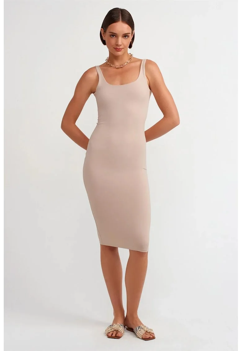 Rochie Midi,  Bodycon, Eleganta, Bej Natural, 93% nylon/7% elastan