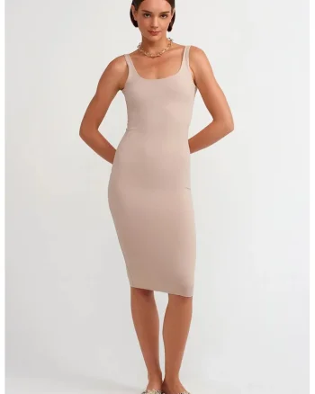 Rochie Midi,  Bodycon, Eleganta, Bej Natural, 93% nylon/7% elastan