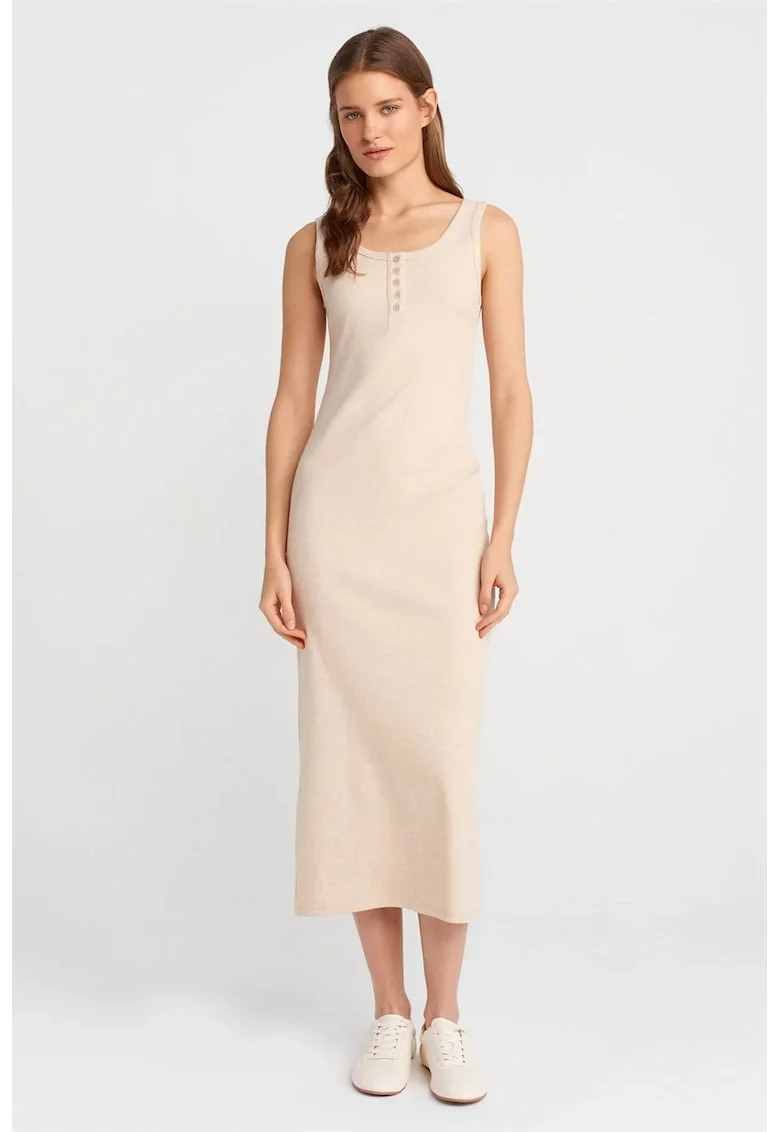 Rochie Midi,  Bodycon, Bej Natural, 94% bumbac, Casual