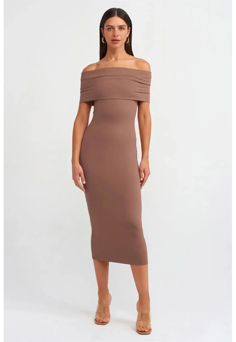Rochie Midi,  Bodycon, Elegant, Maro Mocha, 93% nylon/7% elastan