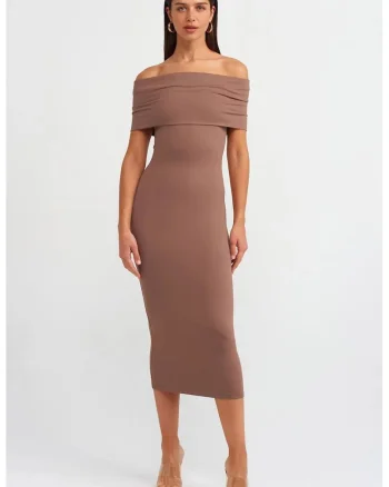 Rochie Midi,  Bodycon, Elegant, Maro Mocha, 93% nylon/7% elastan