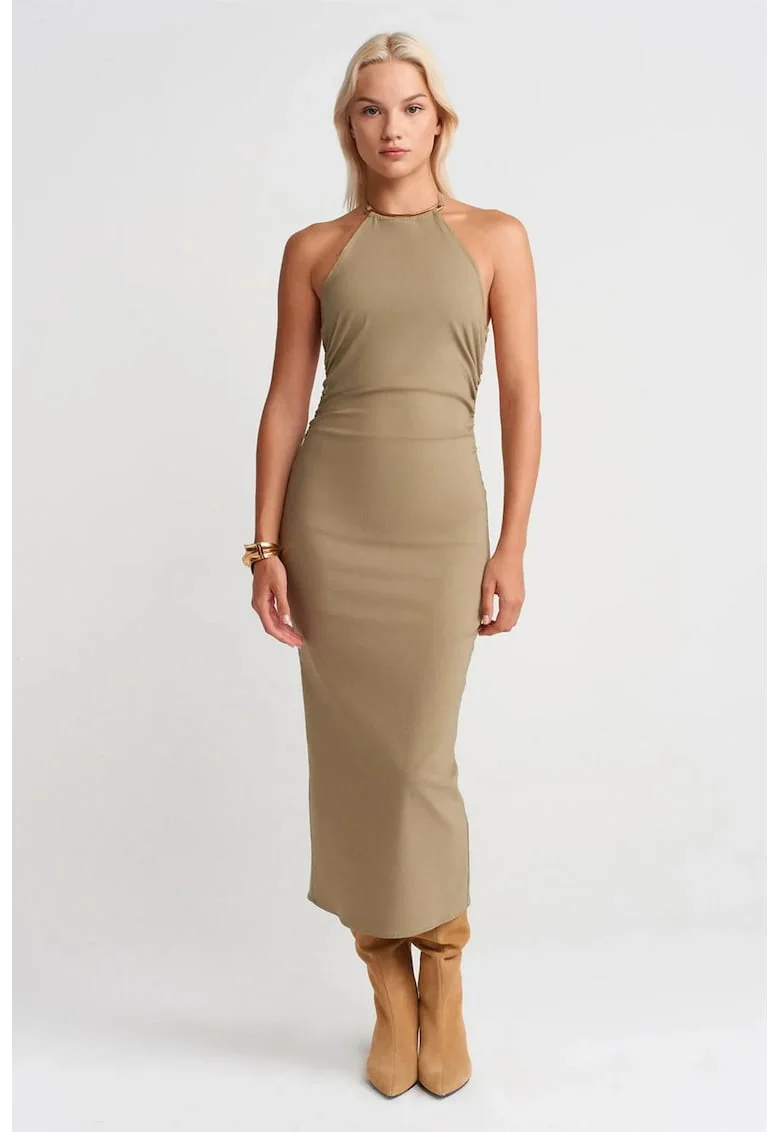 Rochie Midi,  Bodycon, Verde Kaki, Elegant, Guler Halter