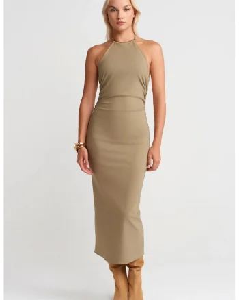 Rochie Midi,  Bodycon, Verde Kaki, Elegant, Guler Halter