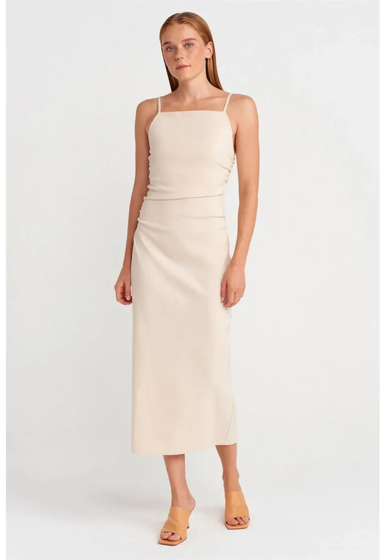 Rochie Midi,  Bodycon, Crem Natural, Elegant, Fermoar