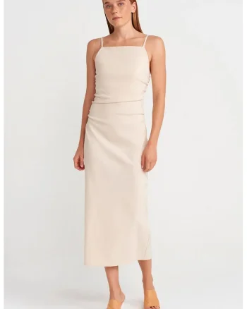 Rochie Midi,  Bodycon, Crem Natural, Elegant, Fermoar