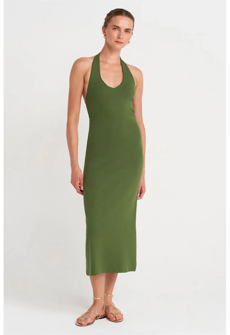 Rochie Midi,  Bodycon, Elegant, Verde Olive, Bumbac/Elastan