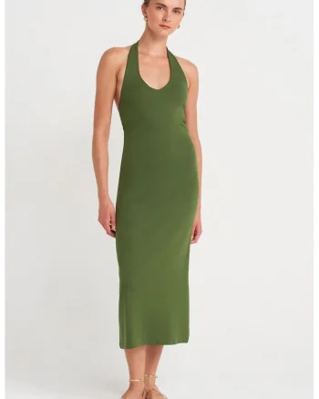 Rochie Midi,  Bodycon, Elegant, Verde Olive, Bumbac/Elastan