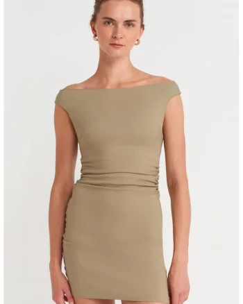 Rochie Mini Bodycon,  Elegant, Maneca lunga, Verde Kaki, 70% viscoza