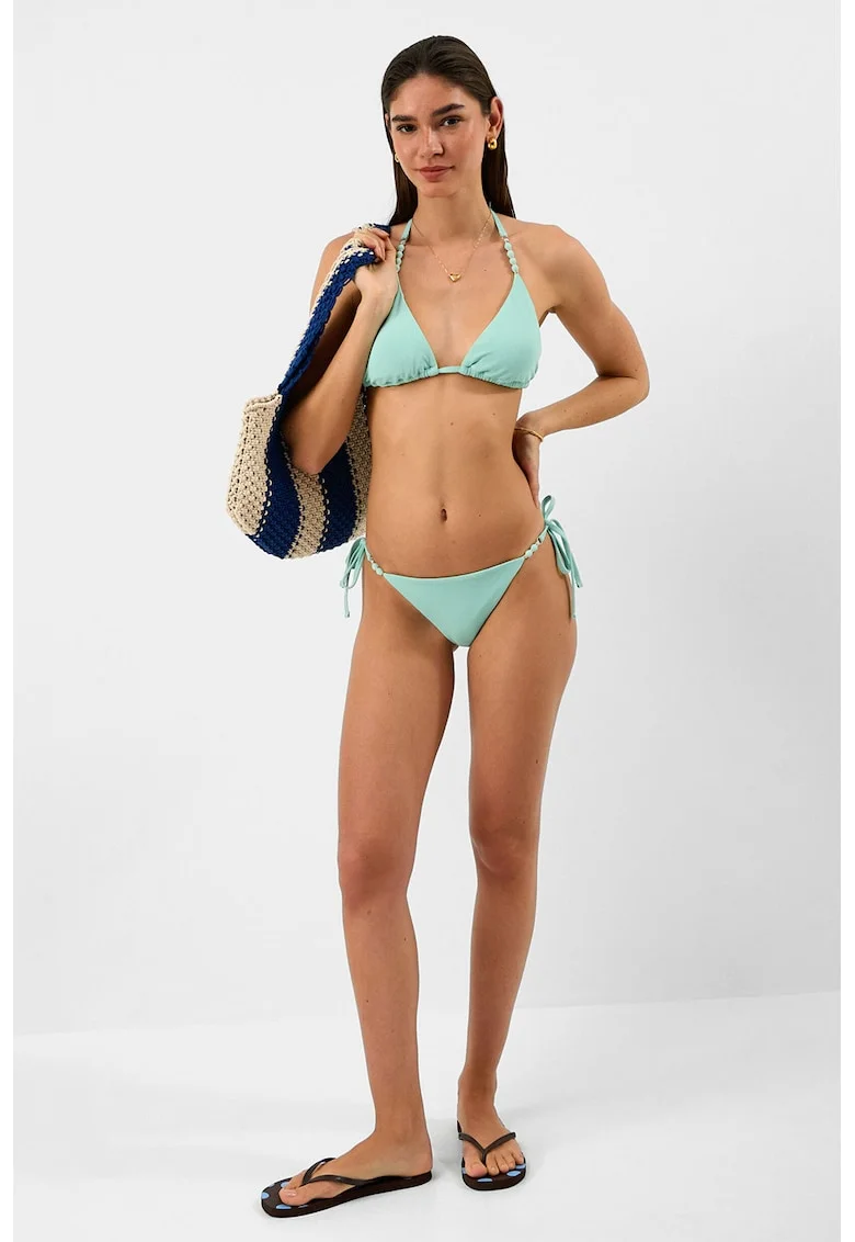 Sutien de baie cu cupe triunghiulare si decolteu halter, Verde menta