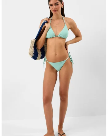 Sutien de baie cu cupe triunghiulare si decolteu halter, Verde menta