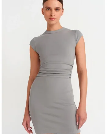 Rochie Mini,  Bodycon, Eleganta, Gri deschis, Bumbac