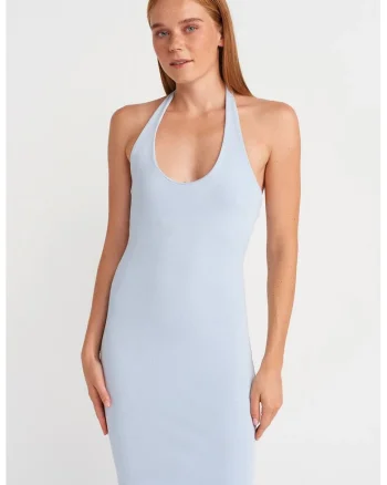 Rochie Mini Bodycon  Albastru Bebelus, Elegant, Fara inchidere, 95% bumbac
