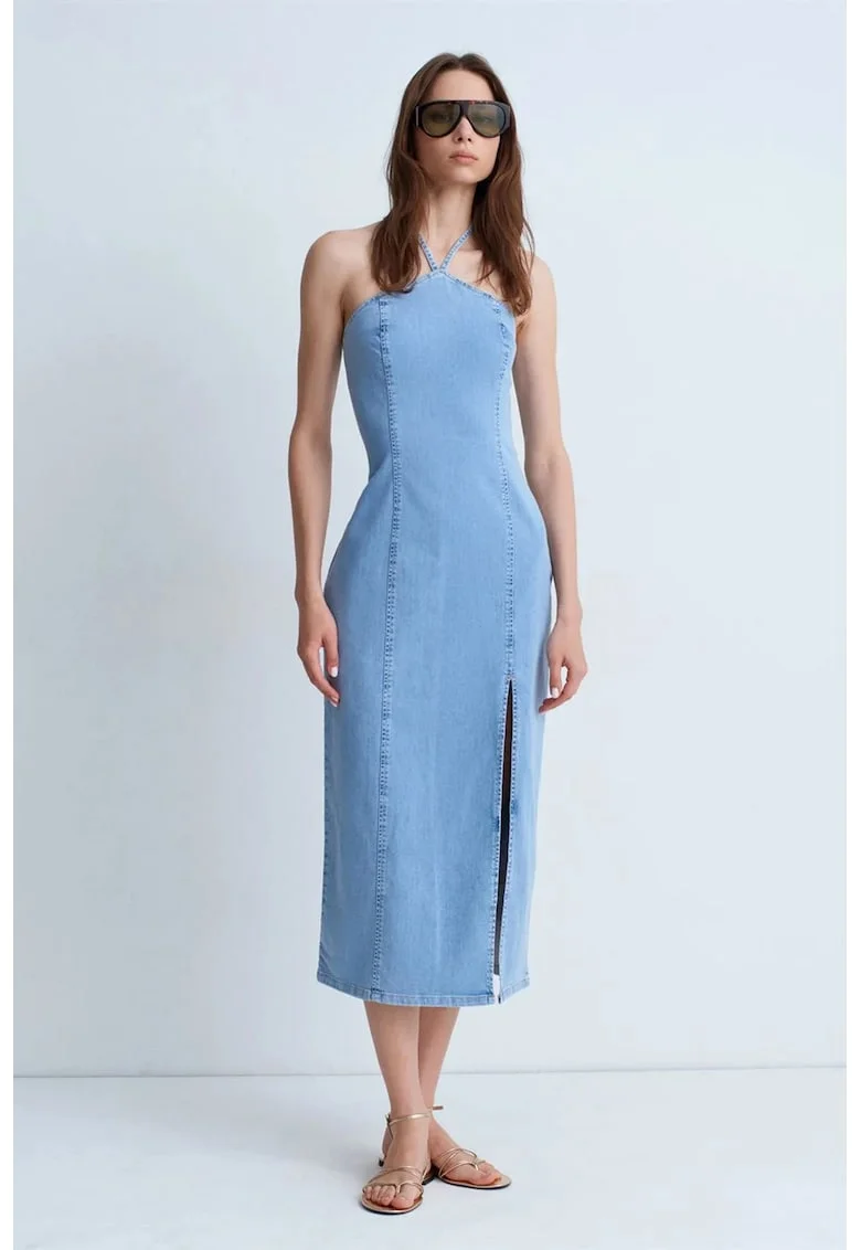 Rochie Femei,  Midi, Bodycon, Albastru Deschis-Mediu, Denim