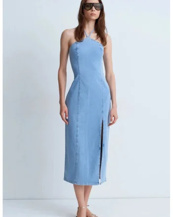 Rochie Femei,  Midi, Bodycon, Albastru Deschis-Mediu, Denim