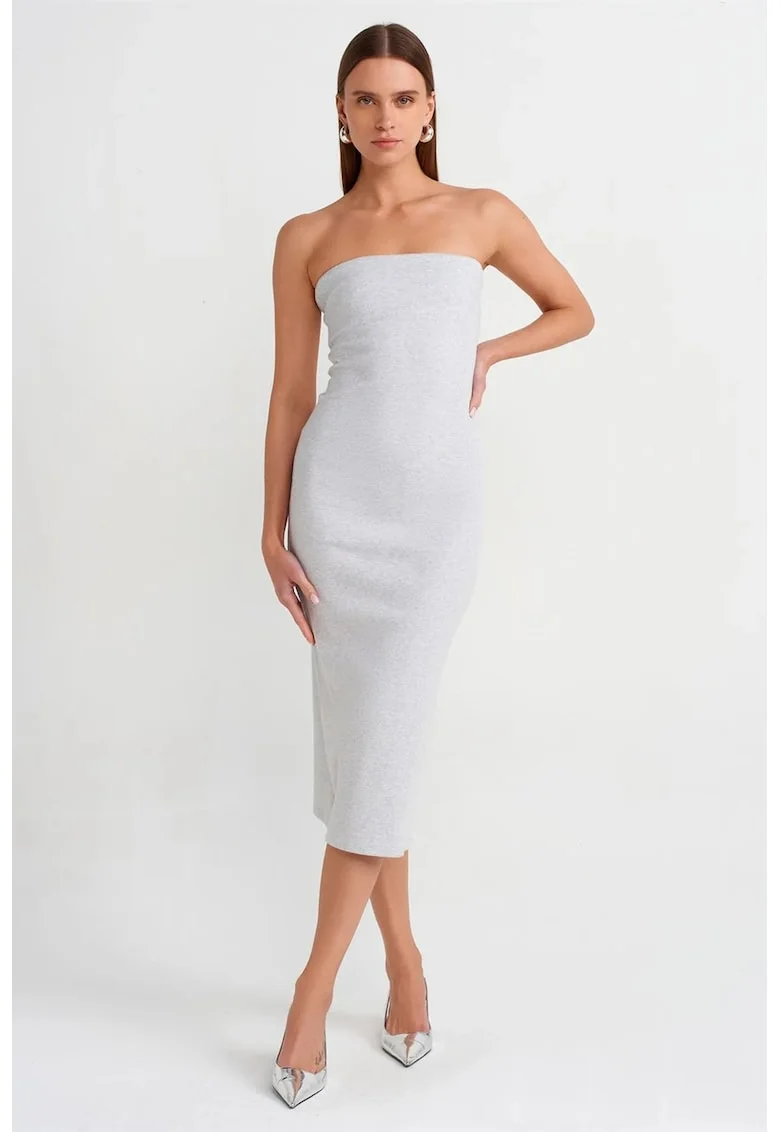 Rochie Midi,  Bodycon, Gri deschis, Bumbac/Elastan