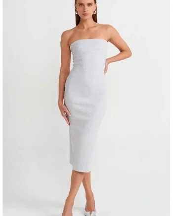 Rochie Midi,  Bodycon, Gri deschis, Bumbac/Elastan