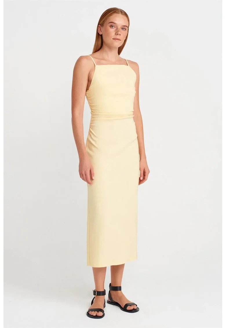 Rochie Midi,  Bodycon, Galben Lamaie, Elegant, Fermoar