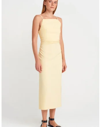 Rochie Midi,  Bodycon, Galben Lamaie, Elegant, Fermoar