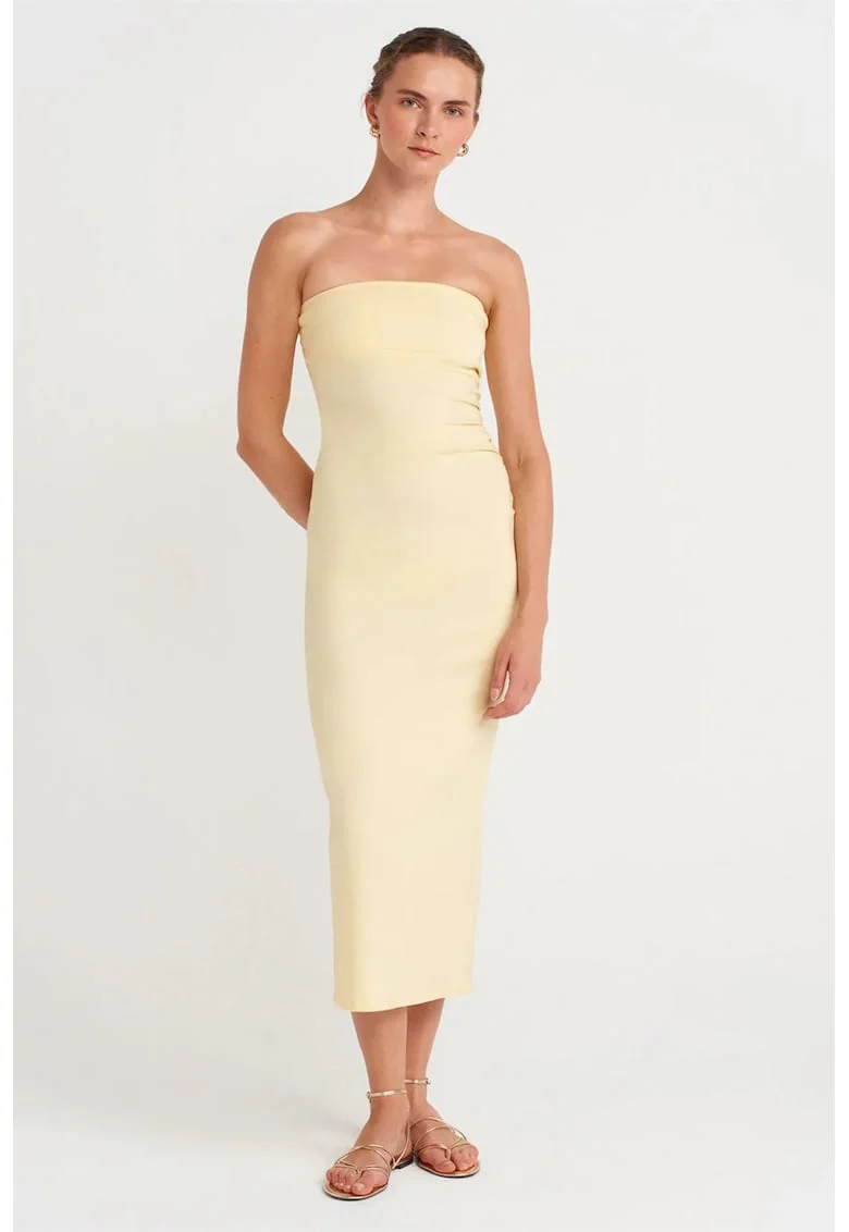 Rochie Midi,  Bodycon, Fara bretele, Galben Lamaie