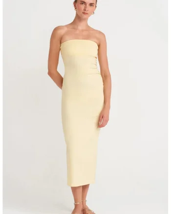 Rochie Midi,  Bodycon, Fara bretele, Galben Lamaie