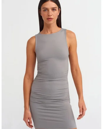 Rochie Mini,  Bodycon, Gri Ardezie, Drapaj, Femei, 93% nylon/7% elastan