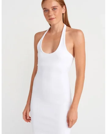 Rochie Mini Bodycon  Alb, Eleganta, Cu nervuri, Bumbac