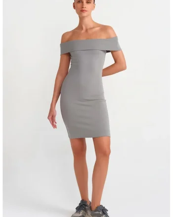 Rochie Mini,  Bodycon, Gri Ardezie, Elegant, Maneca lunga, Fara inchidere, Bumbac/Elastan