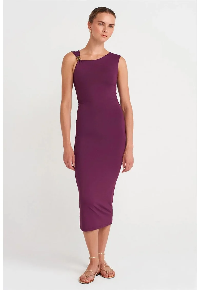 Rochie Midi Femei  Bodycon Mov Ametist, Elegant, Fara Maneci, Accesoriu Detaliat