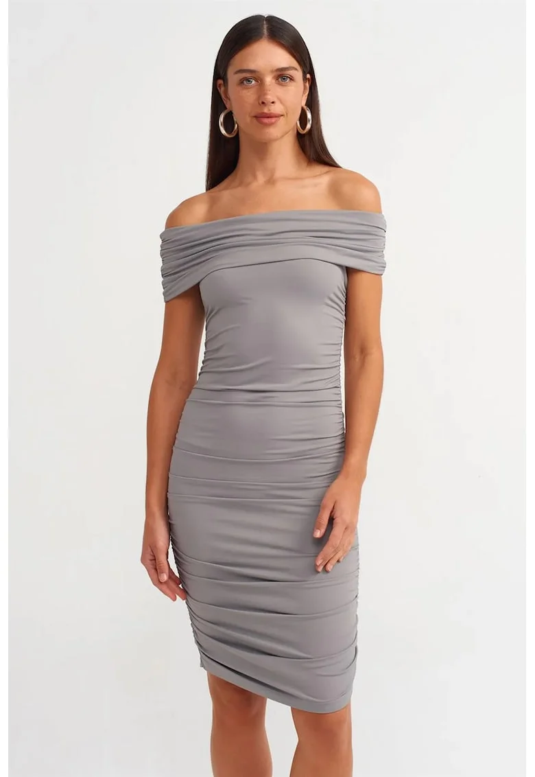Rochie Midi,  Bodycon, Gri Ardezie, Elegant, Fara inchidere, 93% nylon/7% elastan