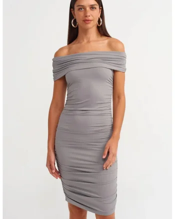 Rochie Midi,  Bodycon, Gri Ardezie, Elegant, Fara inchidere, 93% nylon/7% elastan