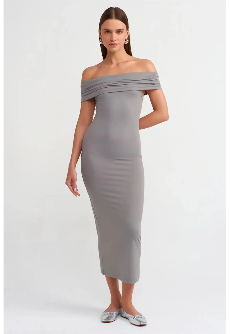 Rochie Midi,  Bodycon, Gri ardezie, Elastic, Nylon