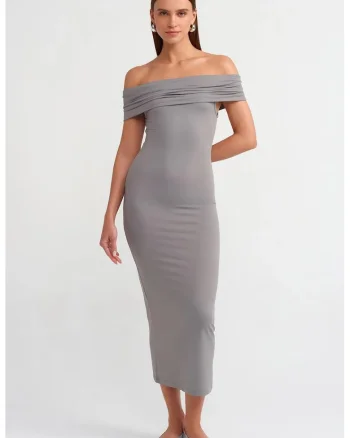 Rochie Midi,  Bodycon, Gri ardezie, Elastic, Nylon