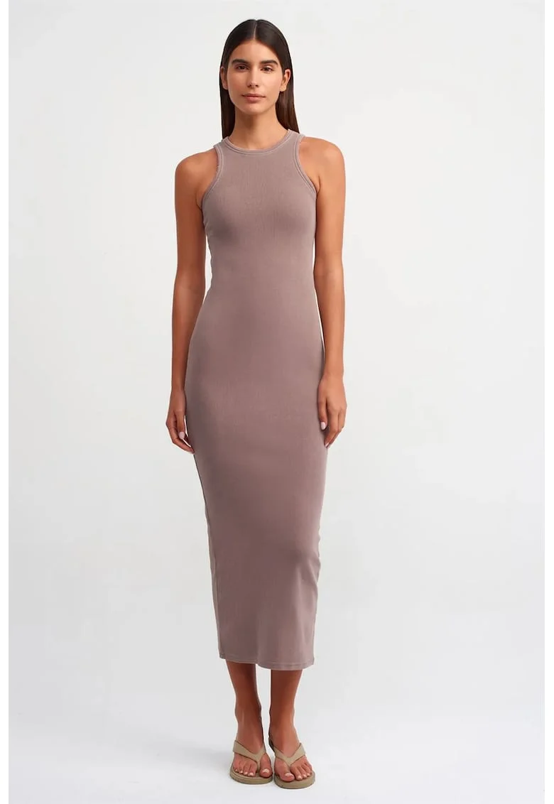 Rochie Maxi Bodycon  Mov, Bumbac, Fara Maneci, Cu Detalii Reiate