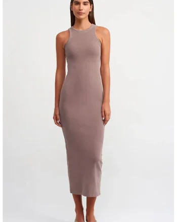 Rochie Maxi Bodycon  Mov, Bumbac, Fara Maneci, Cu Detalii Reiate