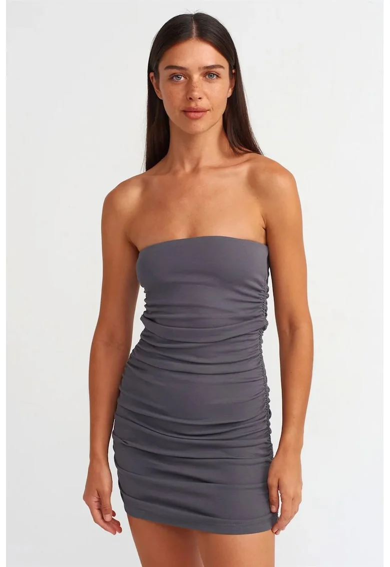 Rochie Mini Bodycon  Gri Antracit, Elegant, Drapaj, Bumbac/Elastan