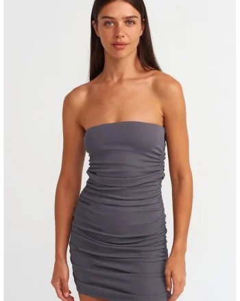 Rochie Mini Bodycon  Gri Antracit, Elegant, Drapaj, Bumbac/Elastan