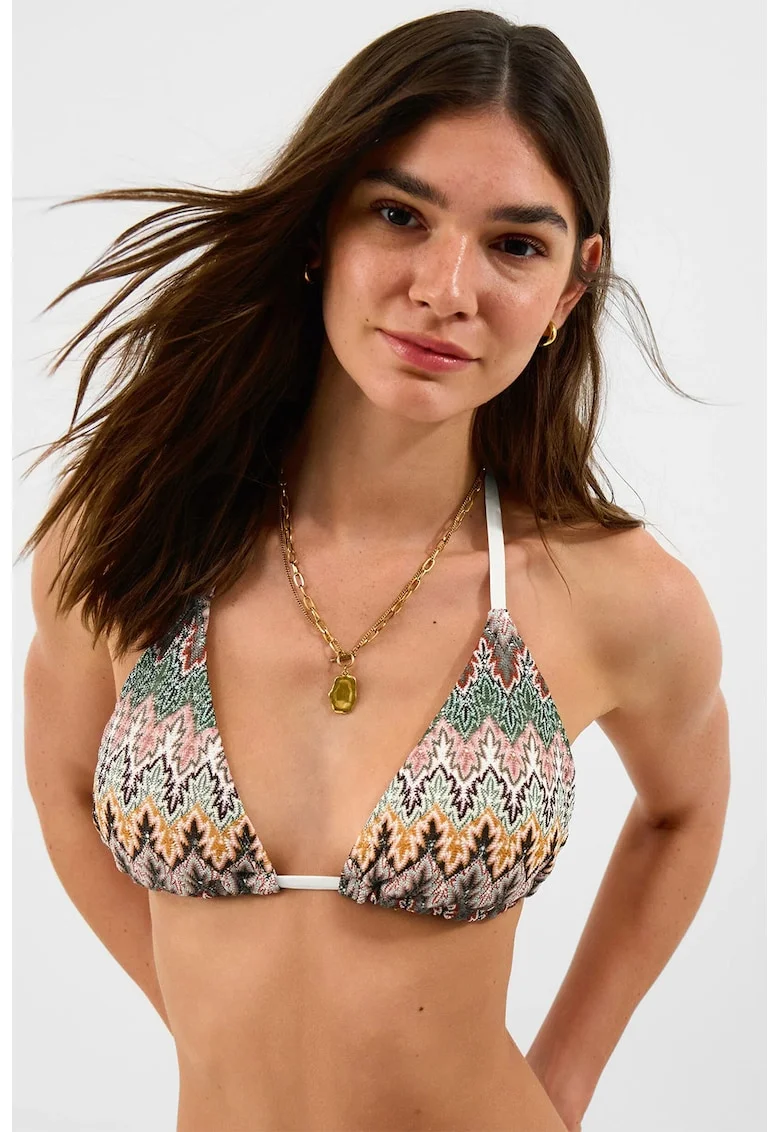 Sutien cu cupe triunghiulare si imprimeu, Multicolor