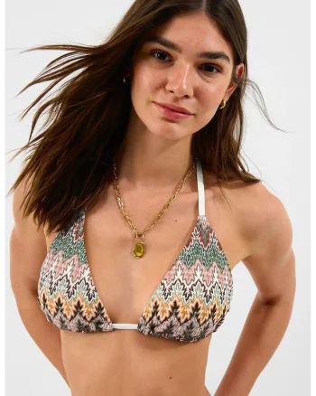 Sutien cu cupe triunghiulare si imprimeu, Multicolor