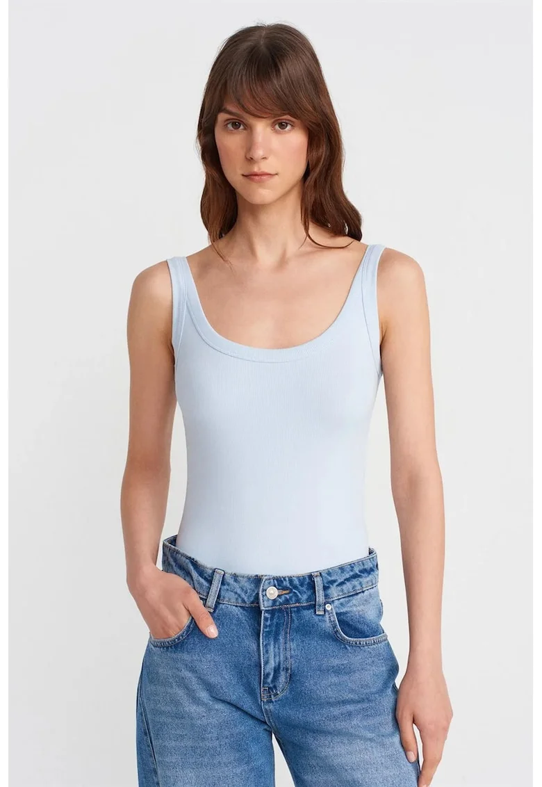 Body  femei, casual, elastic, albastru deschis, amestec de bumbac