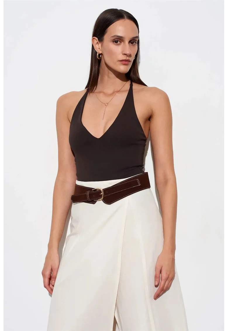 Body  Femei, Slim Fit, Decupaje, Negru, Bumbac-Elastan