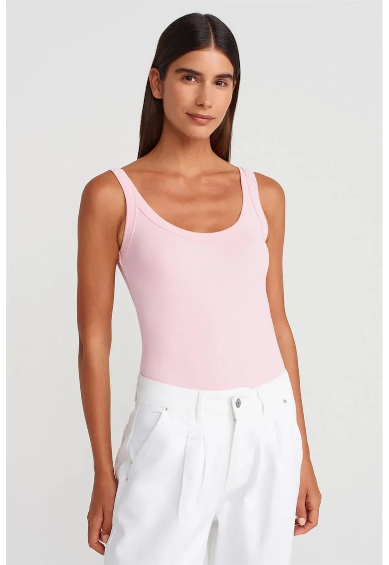 Body  fara maneci, roz pudra, bumbac elastic, casual