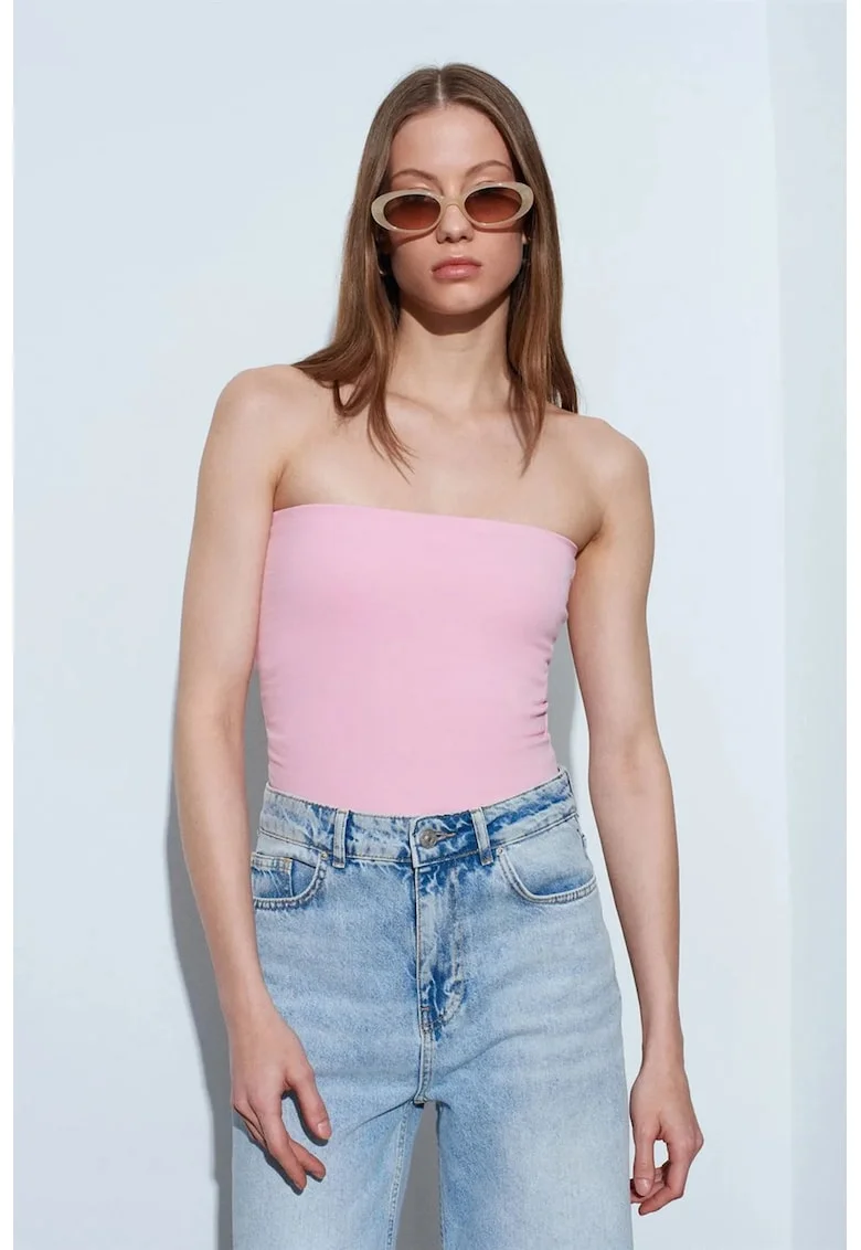 Top Bandeau Bodycon  Slim fit, Roz Pudra, Bumbac cu Elastan