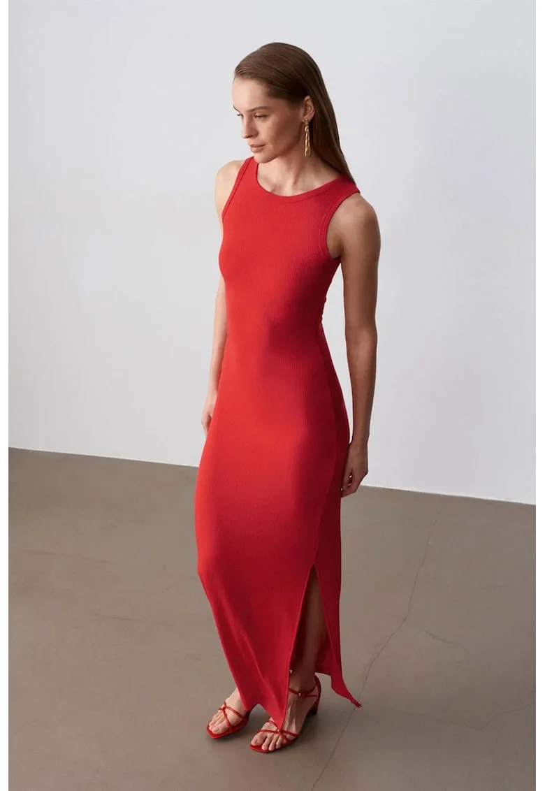 Rochie Maxi,  Bodycon, Casual, Rosu, 97% viscoza, 3% elastan