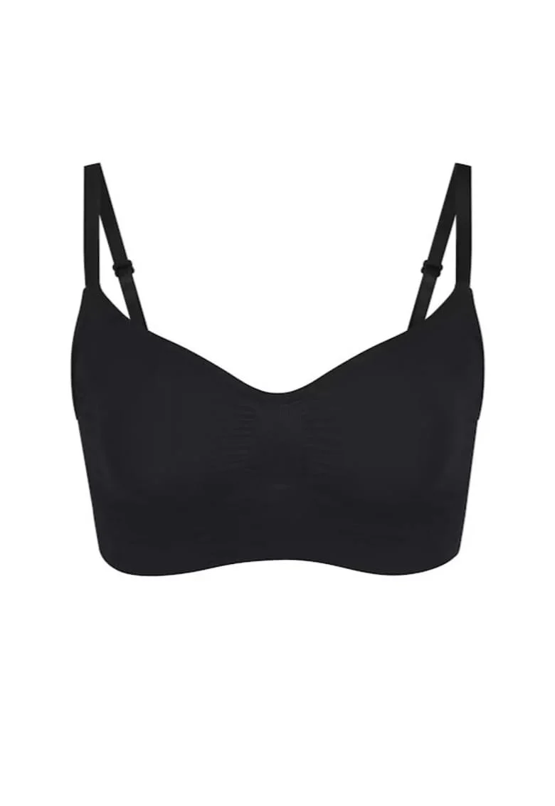 Lenjerie modelatoare,  bustiera scurta, talie inalta, neagra, tricot fara cusaturi