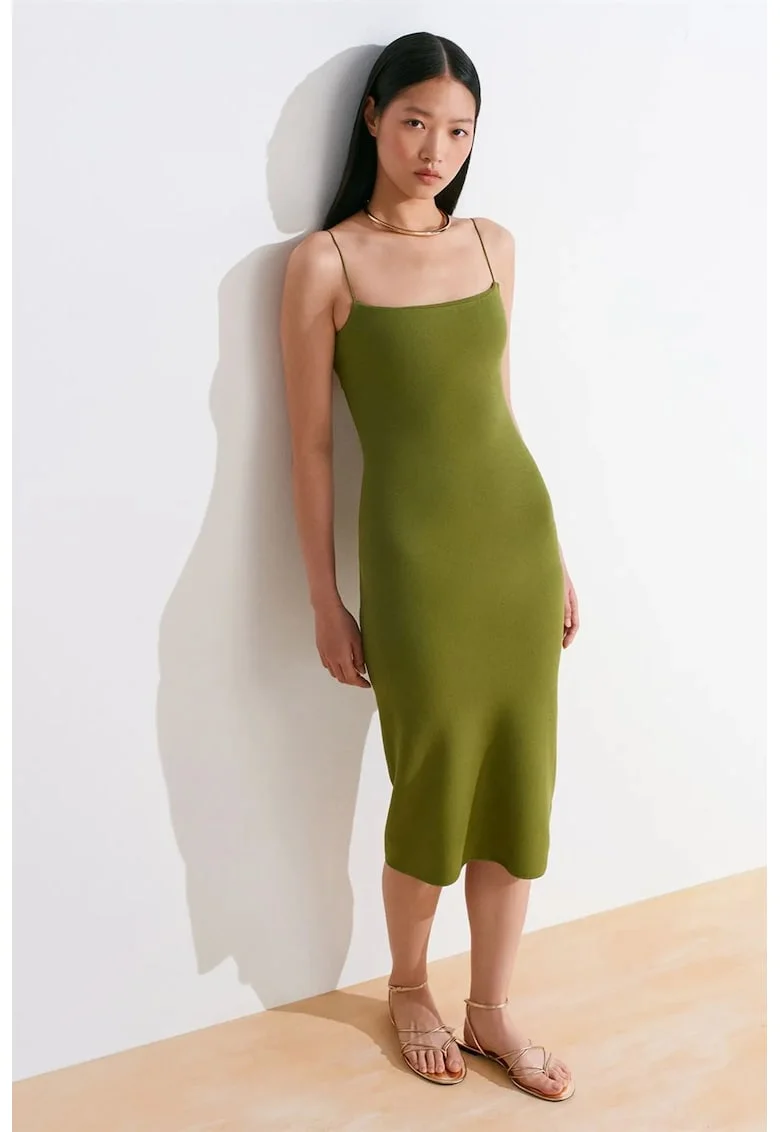 Rochie Midi Femei  Bodycon Verde Olive, Decupaje, Viscoza