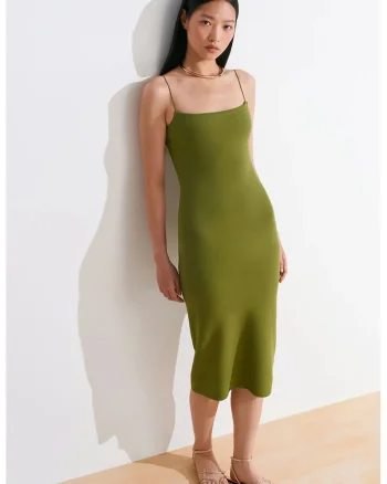 Rochie Midi Femei  Bodycon Verde Olive, Decupaje, Viscoza