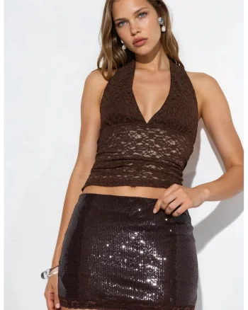 Fusta mini  bodycon cu paiete, neagra, poliester cu lycra