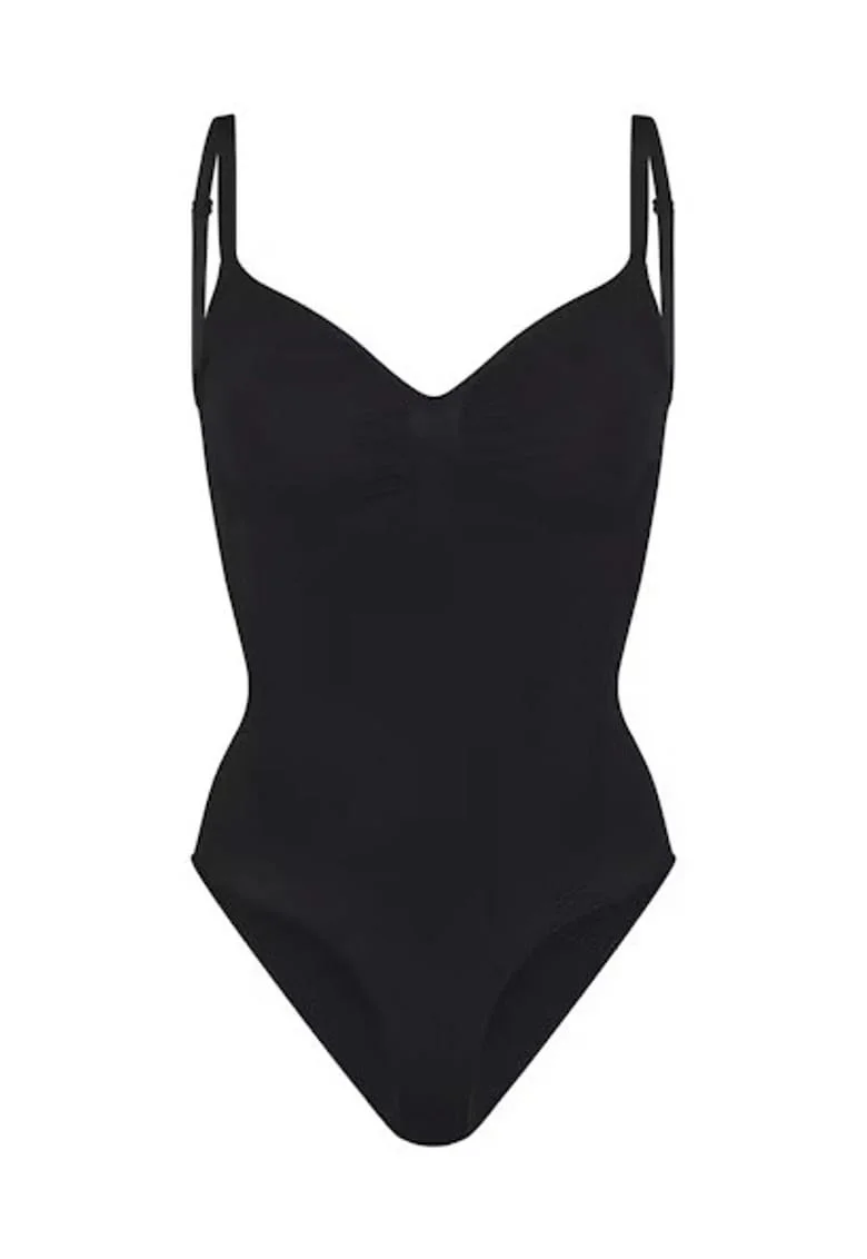 Lenjerie modelatoare,  body modelator, decolteu in forma de inima, negru, amestec nylon/elastan